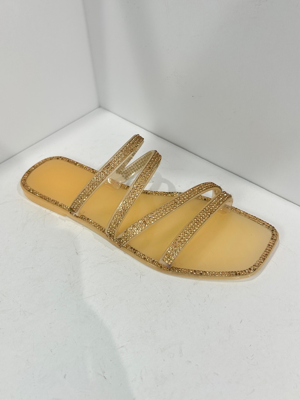 Gold Crystal-Embellished Strappy Slide Sandals for Women